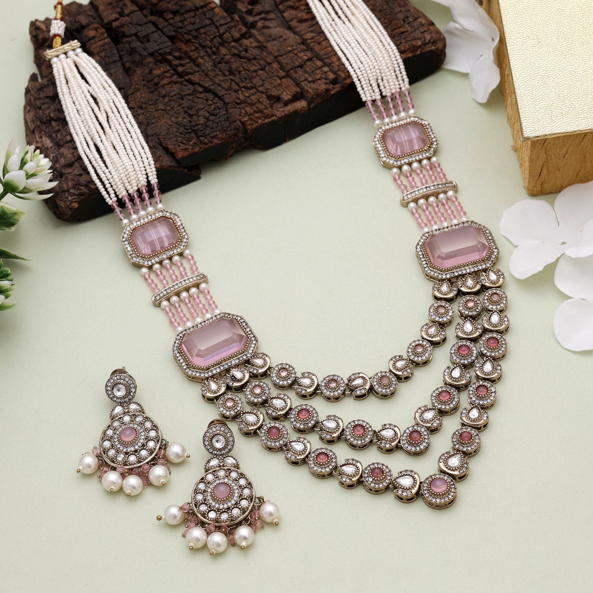 Pink Festive Kundan Necklace Set