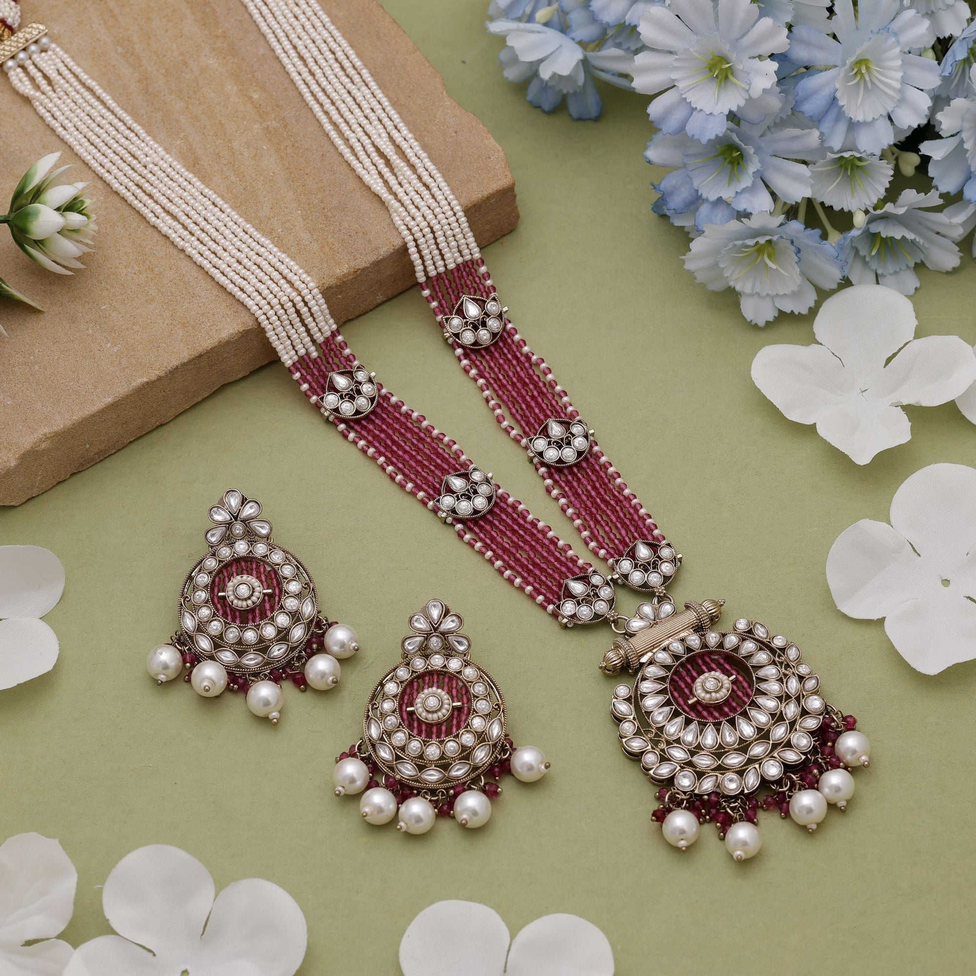 Magenta Ethnic Kundan Necklace Set