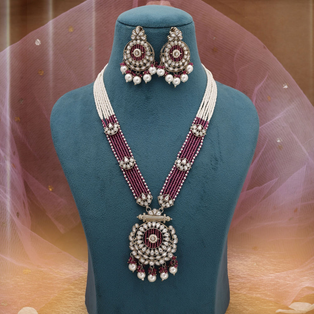 Magenta Ethnic Kundan Necklace Set