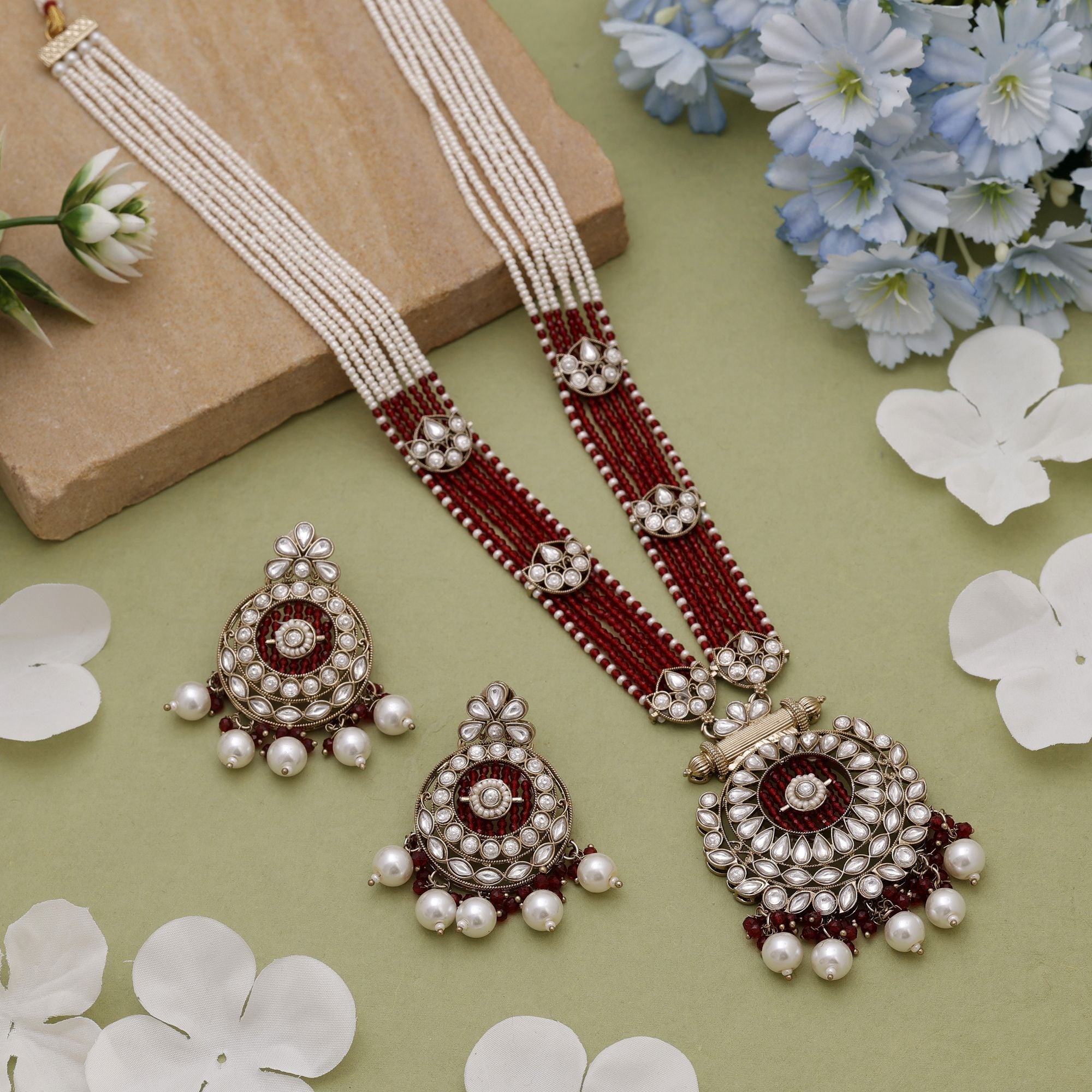Maroon Heritage Kundan Necklace Set