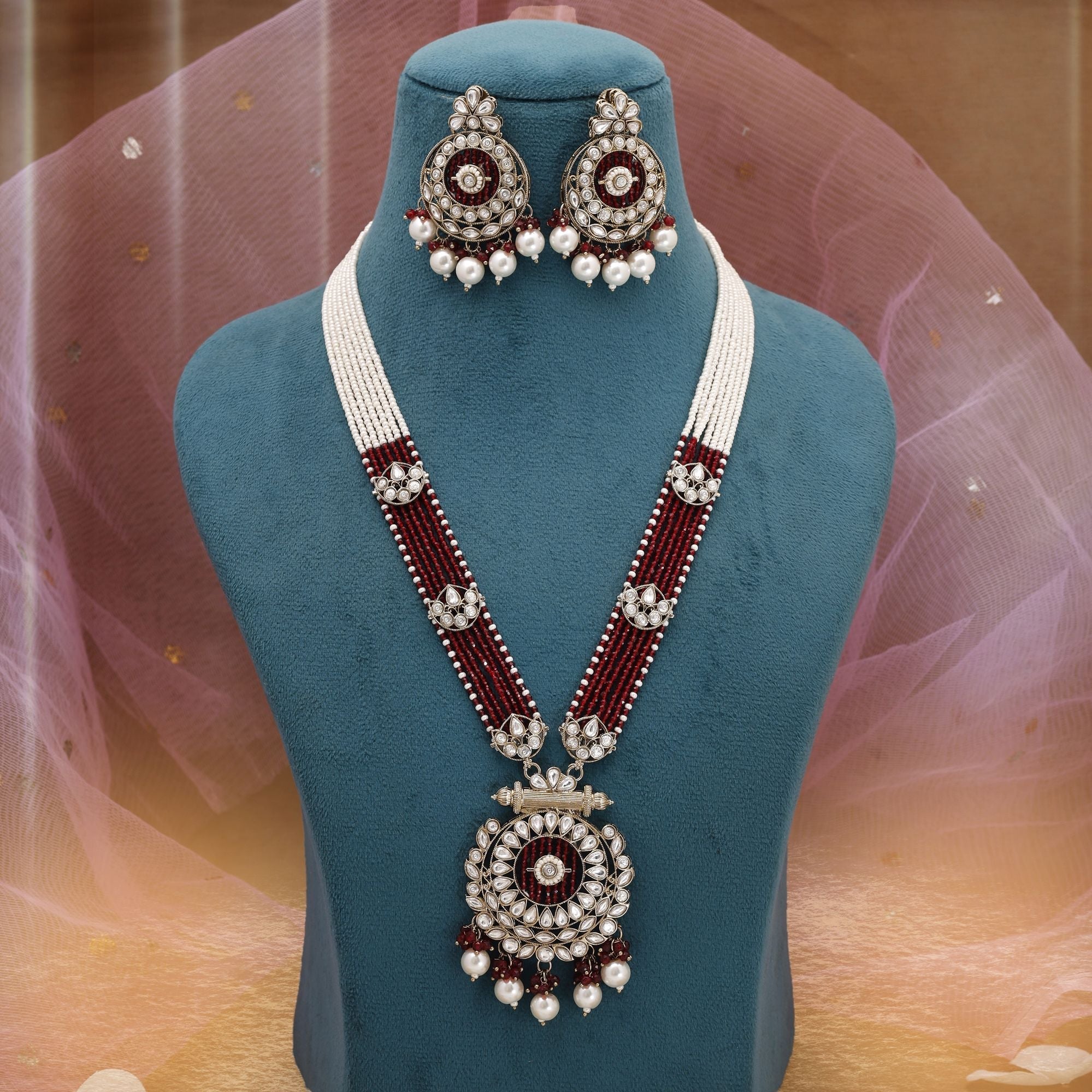 Maroon Heritage Kundan Necklace Set