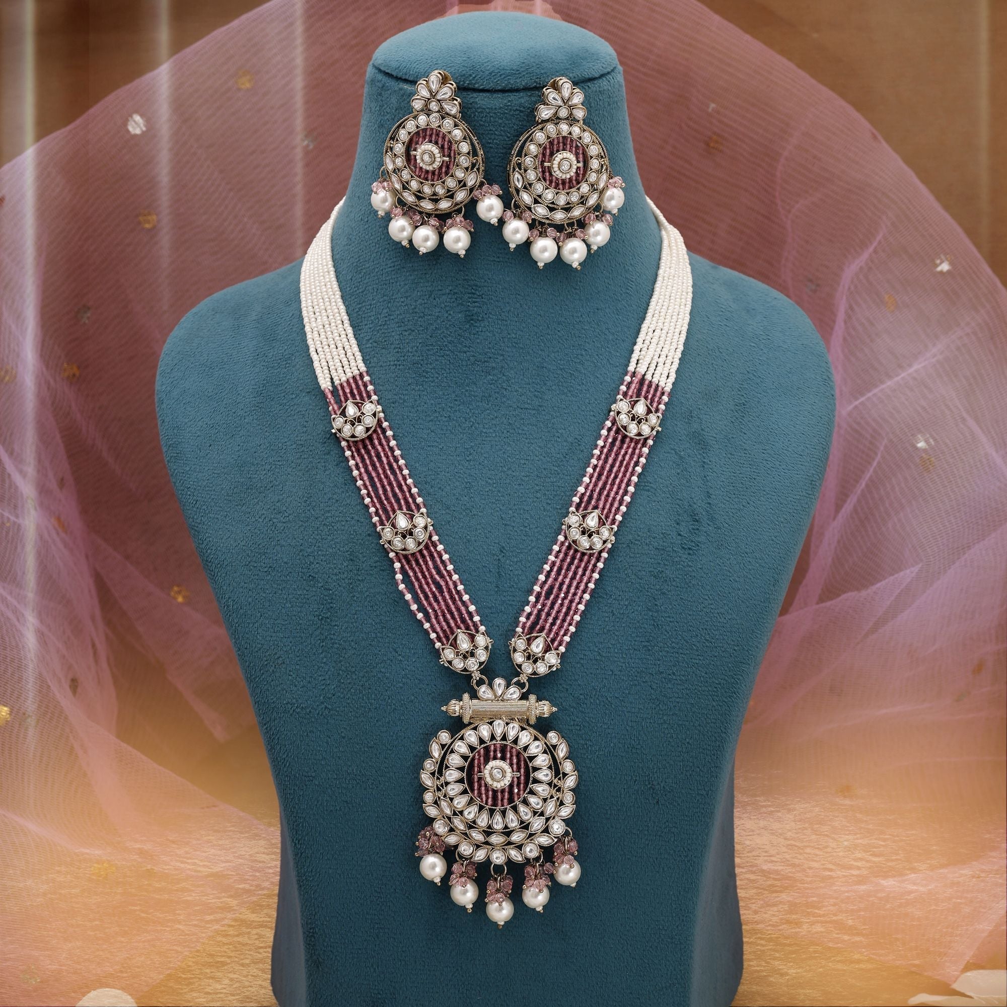 Pink Traditional Kundan Necklace Set