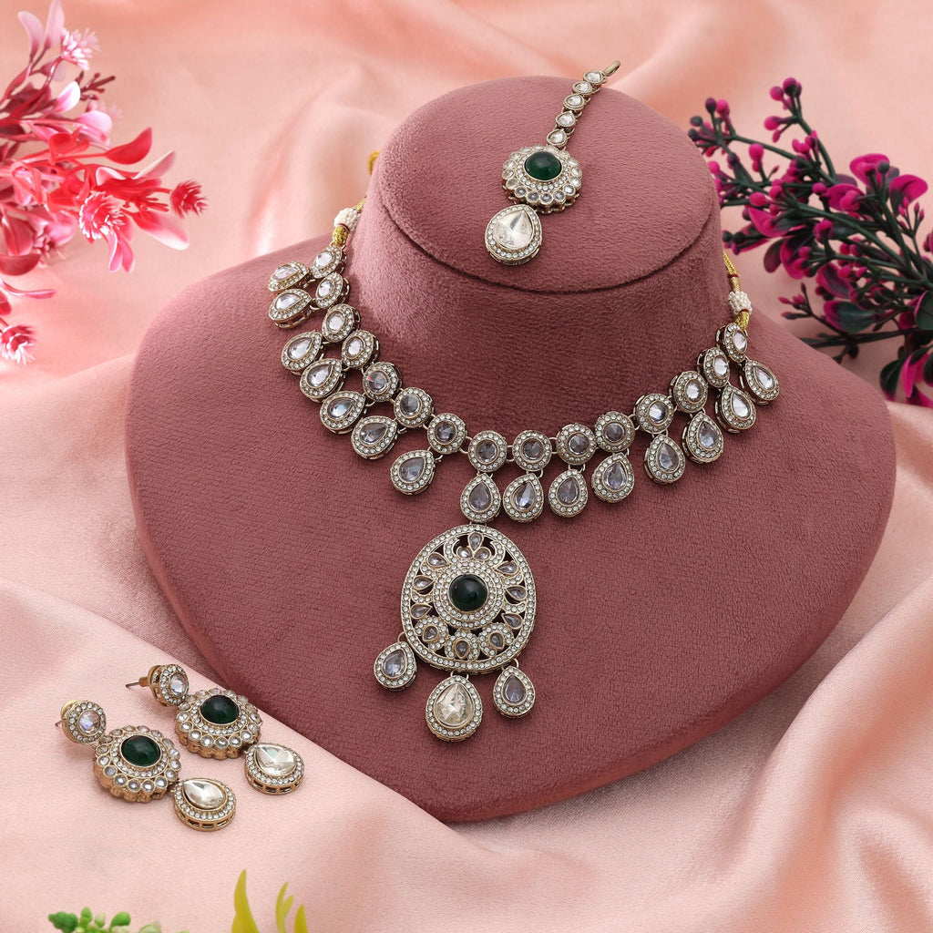 Green Color Kundan Necklace Set Festive Traditional Style