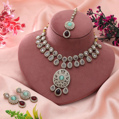 Maroon & Pista Green Kundan Necklace Set Bridal Design