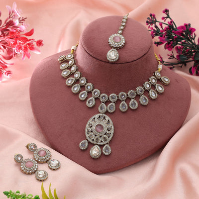 Pink Color Kundan Necklace Set Feminine Wedding Design
