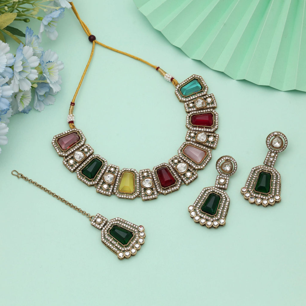 Multi Color Kundan Necklace Set Festive Designer Style