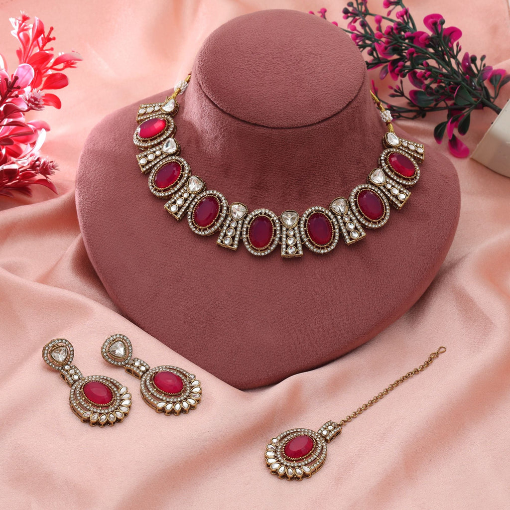Rani Color Kundan Necklace Set Royal Design