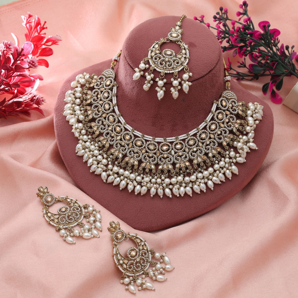 Gold Color Pakistani Kundan Necklace Set Wedding Style