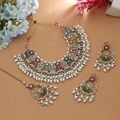 Multi Color Pakistani Kundan Necklace Set Designer Style