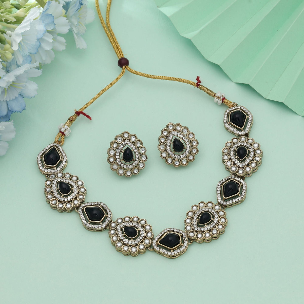 Black Color Kundan Necklace Set Statement Design