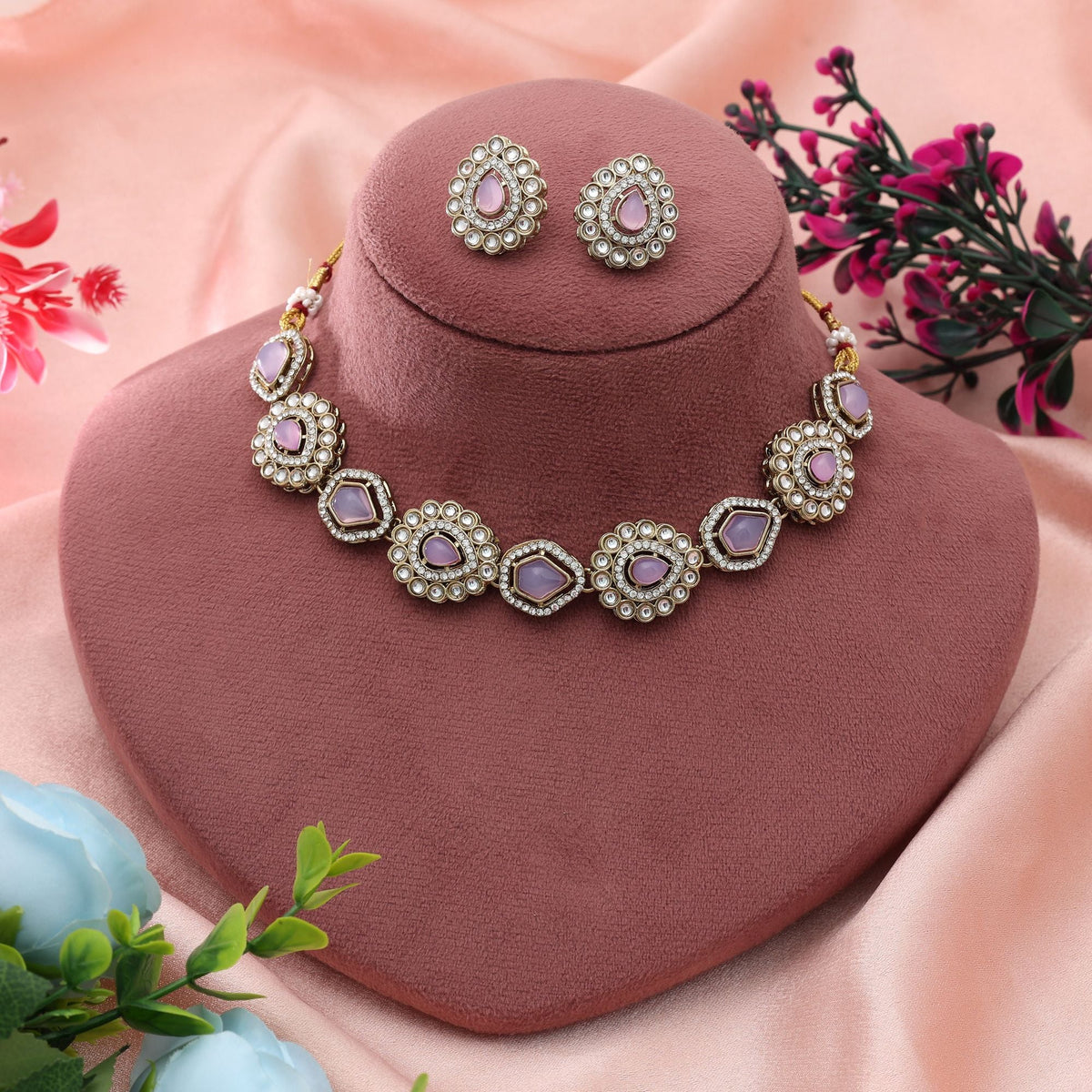 Light Purple Color Kundan Necklace Set Elegant Style