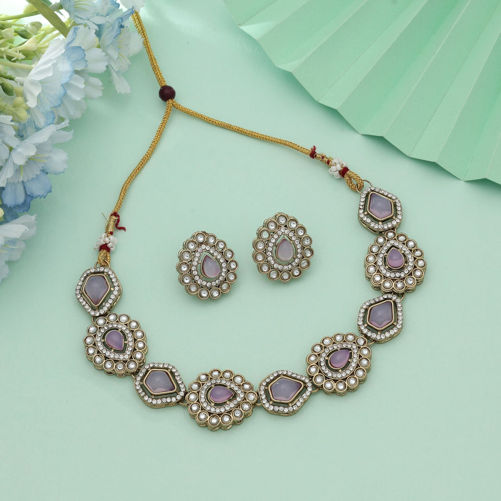 Light Purple Color Kundan Necklace Set Elegant Style