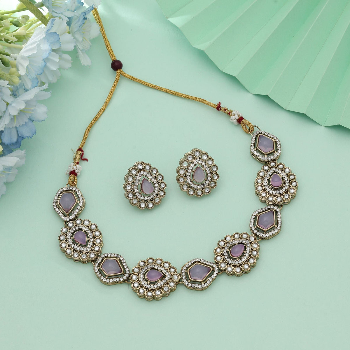 Light Purple Color Kundan Necklace Set Elegant Style