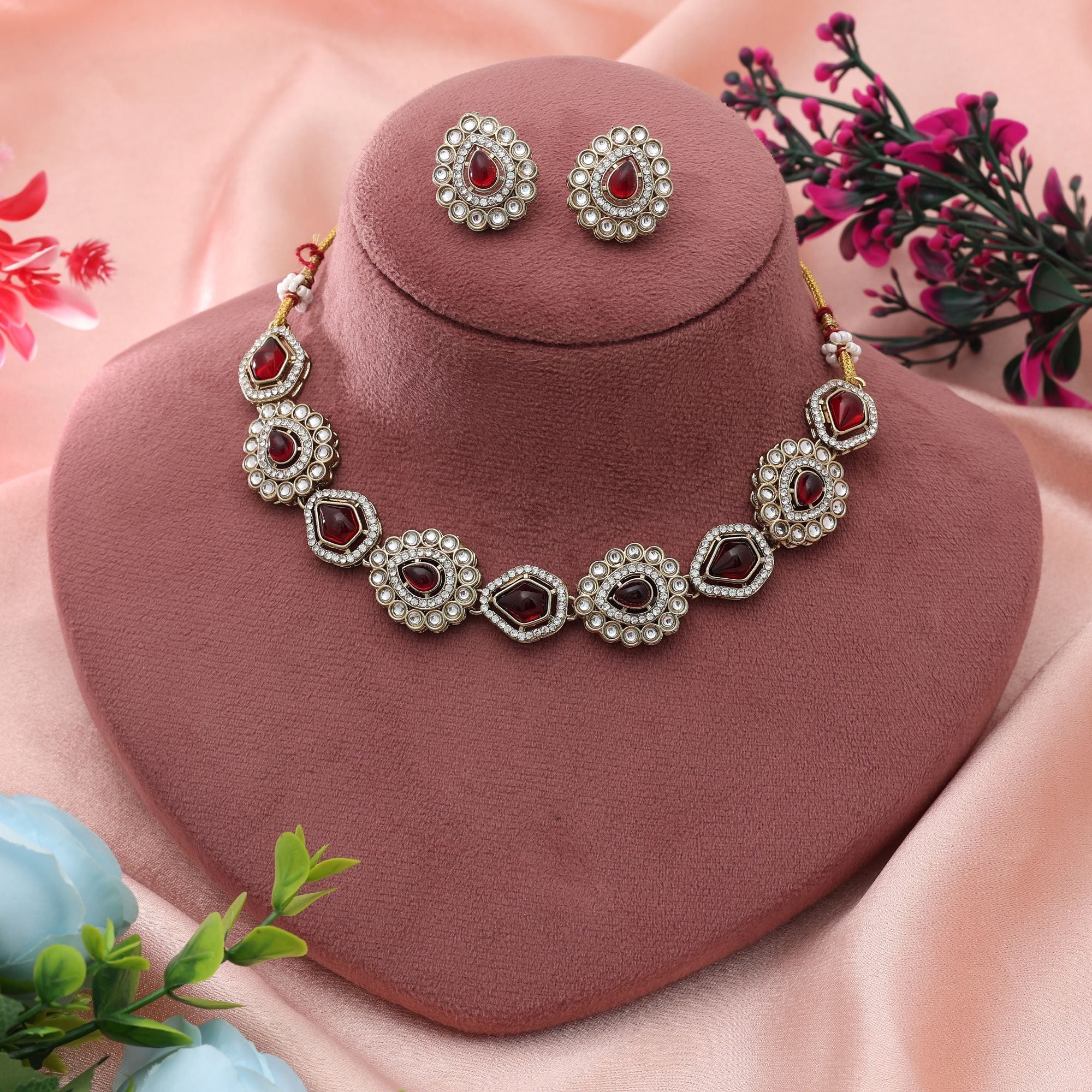Maroon Color Kundan Necklace Set Bridal Design