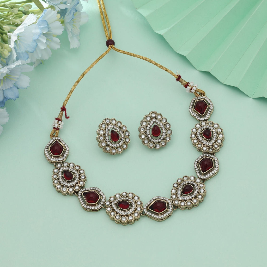 Maroon Color Kundan Necklace Set Bridal Design