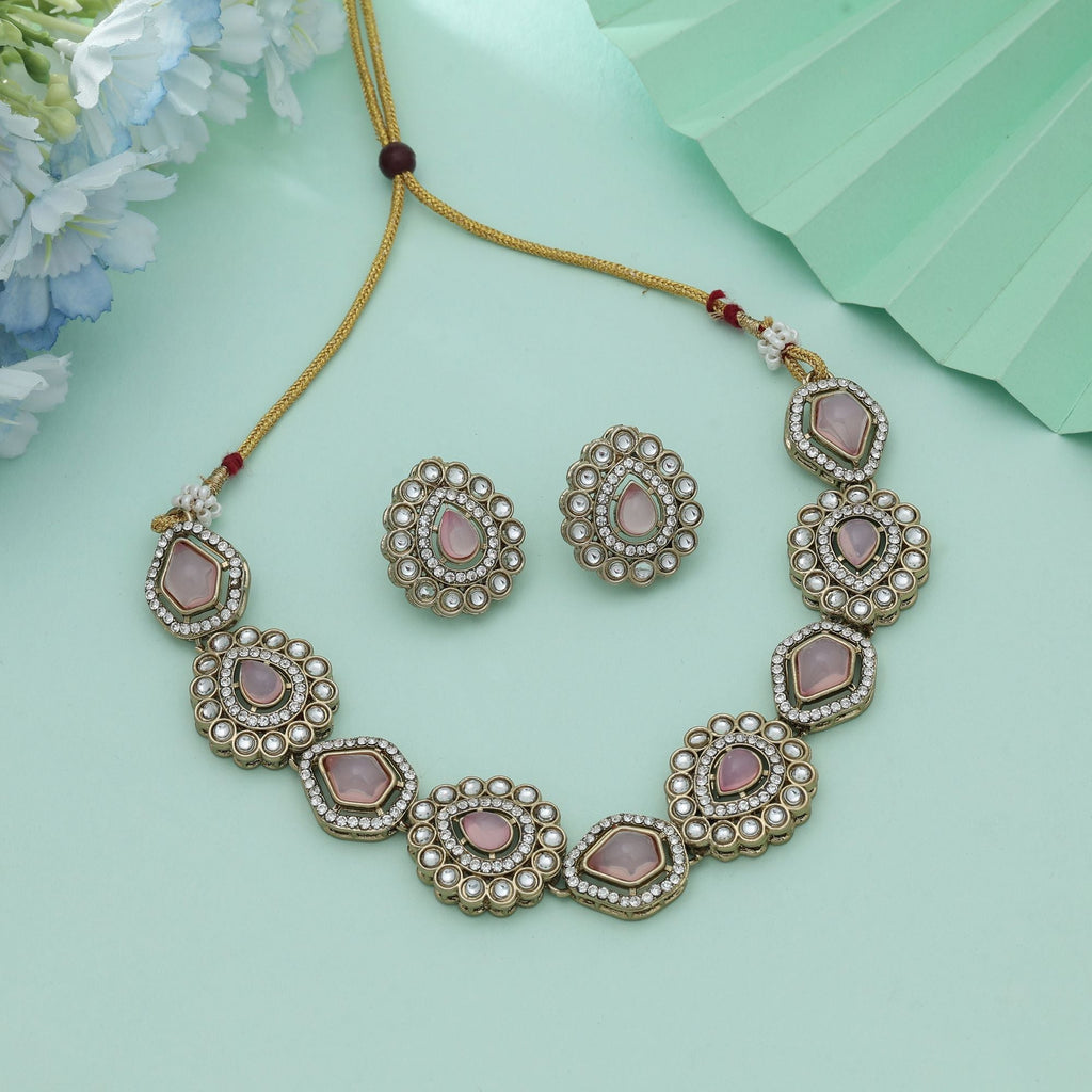Pink Color Kundan Necklace Set Party Wear Style