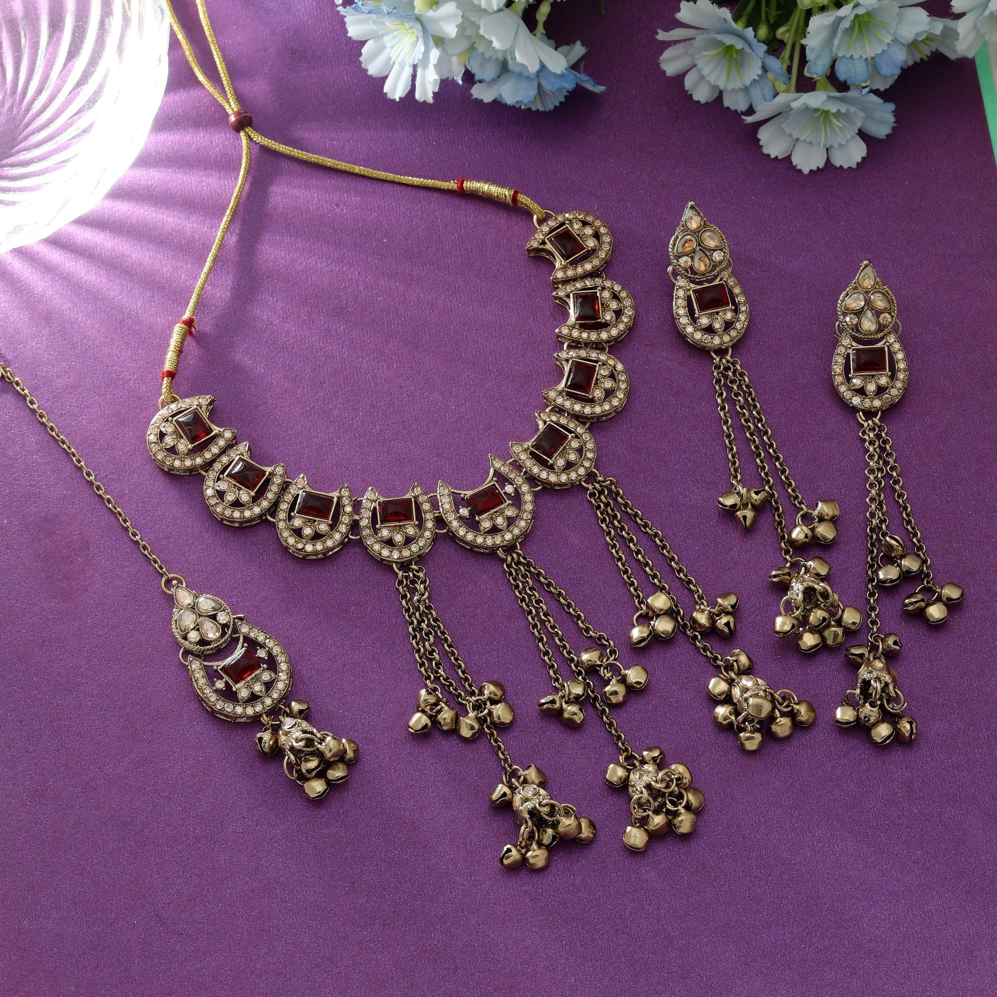 Red Color Kundan Necklace Set