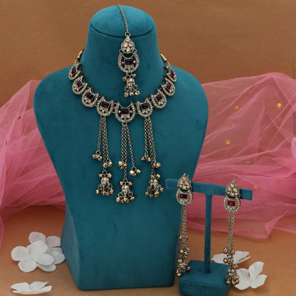 Red Color Kundan Necklace Set