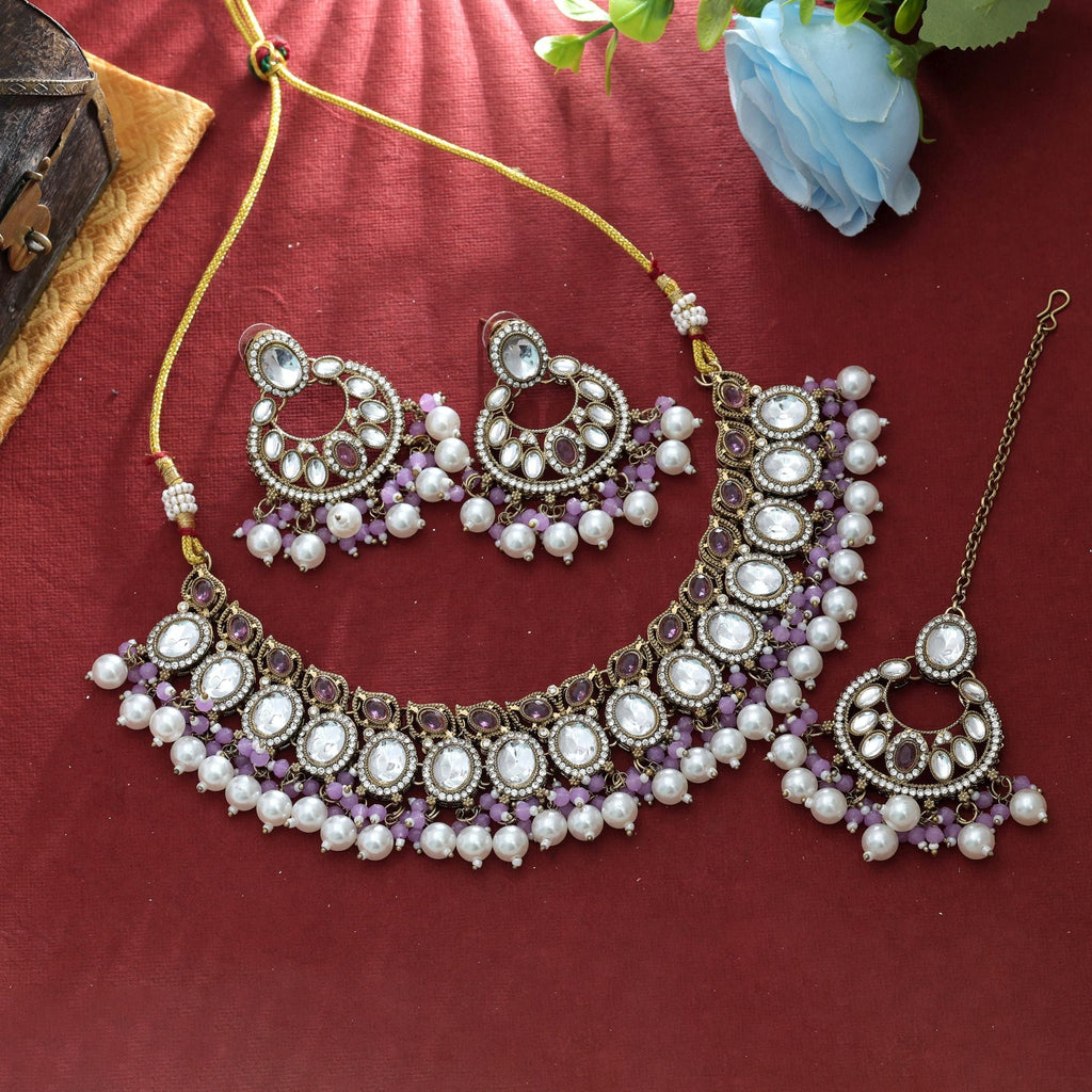 Elegant Light Purple Kundan Necklace Set