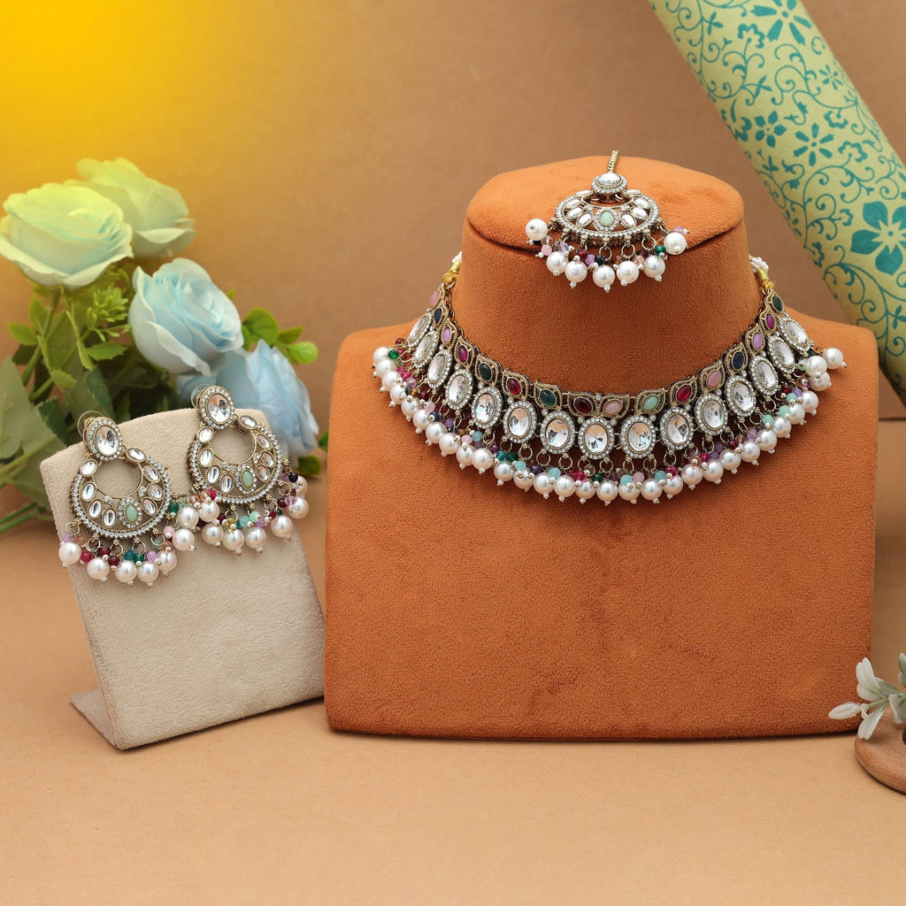 Vibrant Multi Color Kundan Necklace Set
