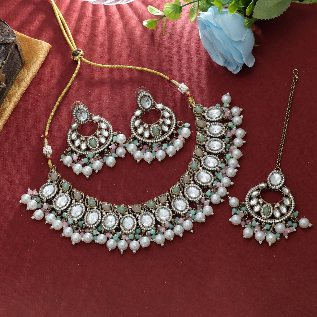 Fresh Pista Green Kundan Necklace Set
