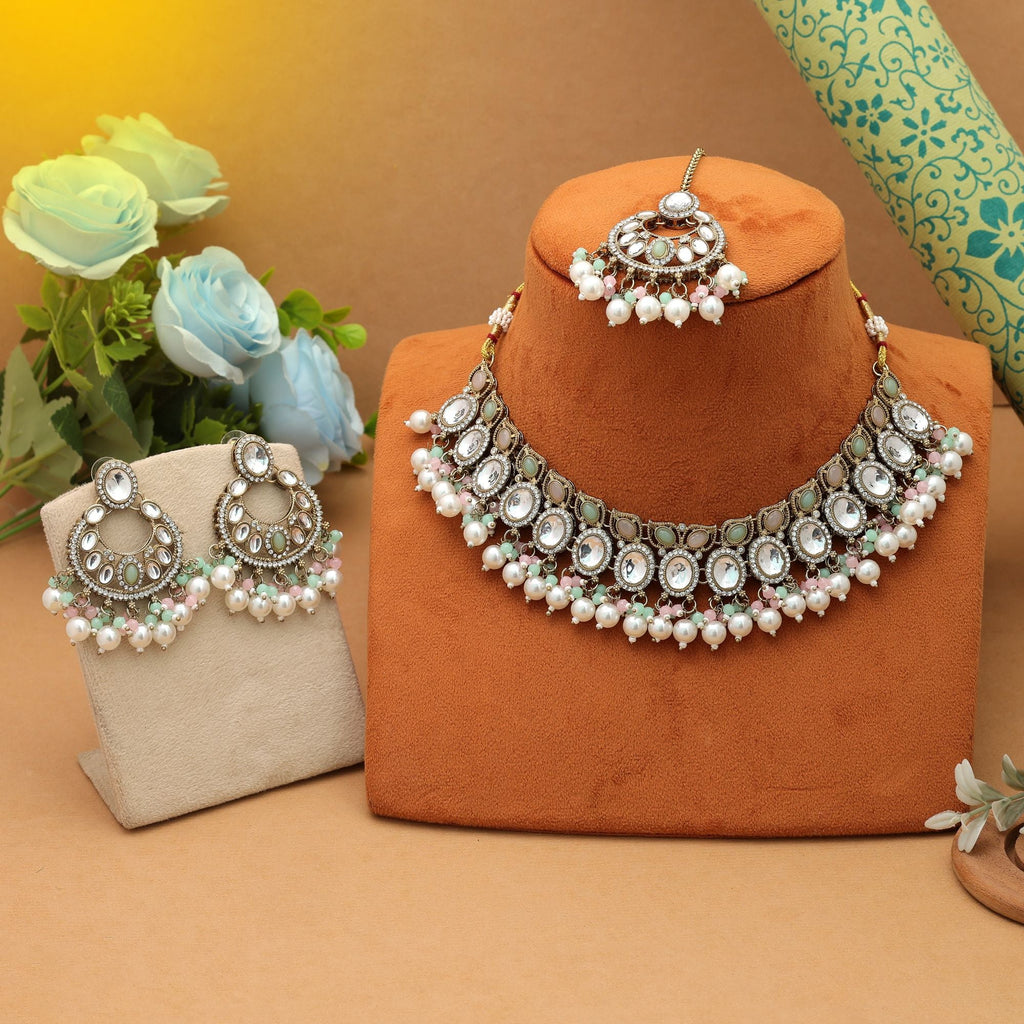 Fresh Pista Green Kundan Necklace Set