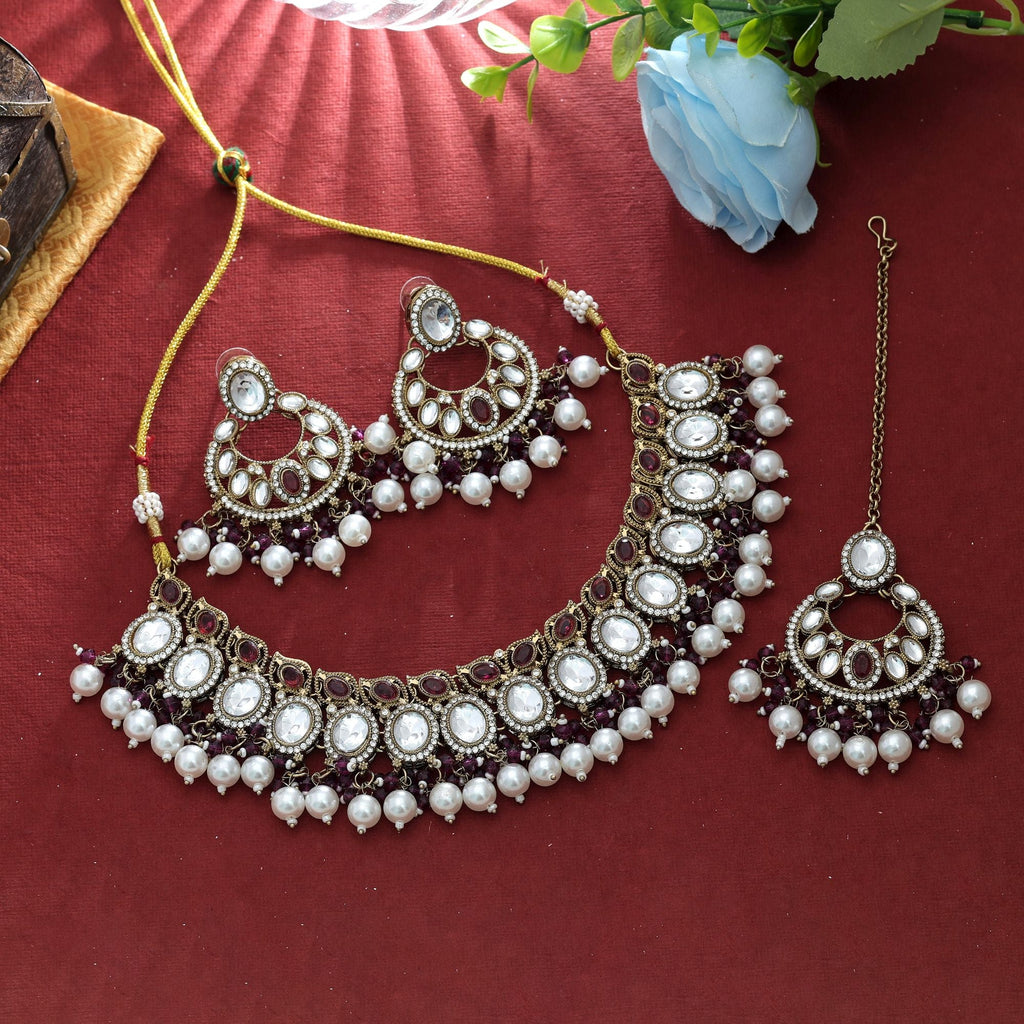 Royal Purple Kundan Necklace Set
