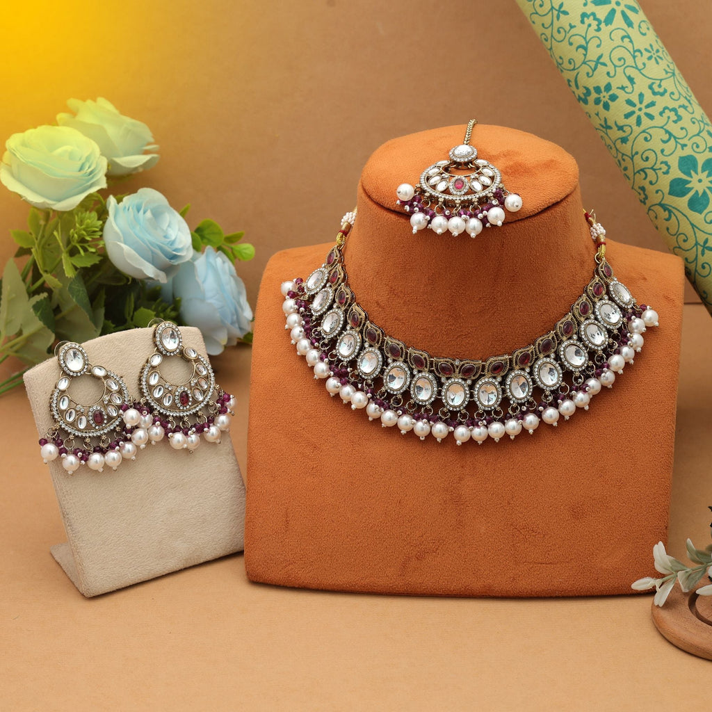 Royal Purple Kundan Necklace Set