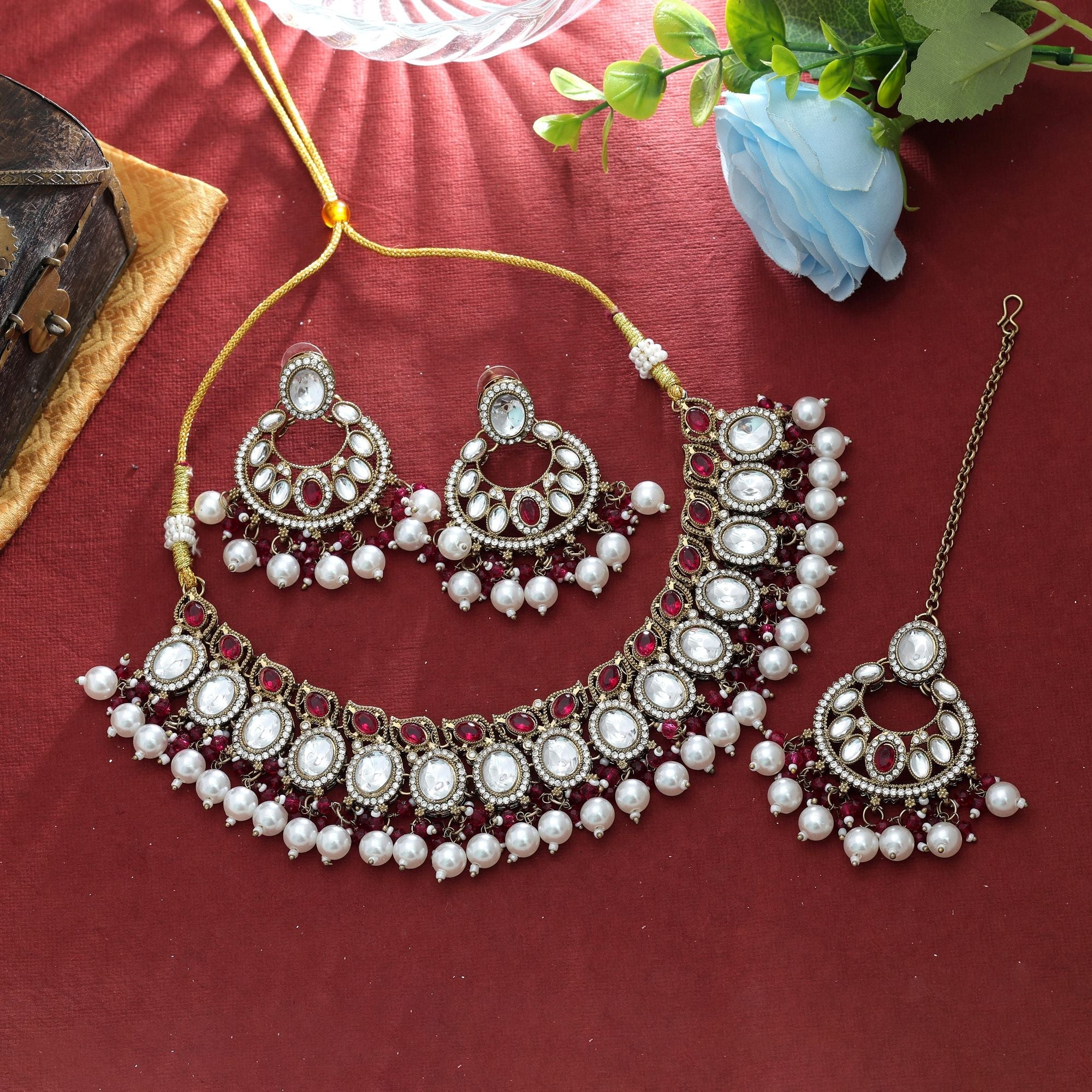 Stunning Rani Kundan Necklace Set