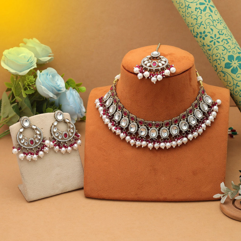 Stunning Rani Kundan Necklace Set