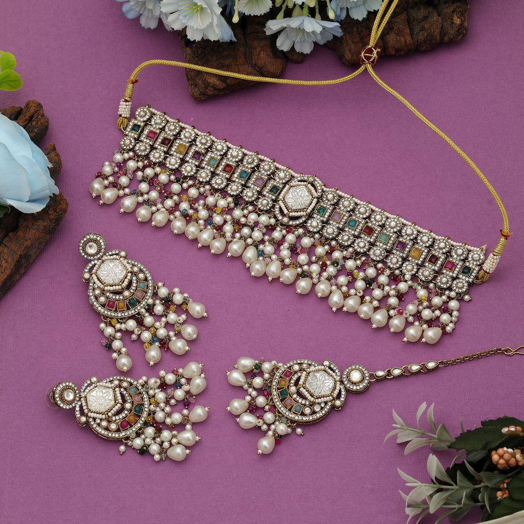 Bright Multi Color Choker Kundan Necklace Set