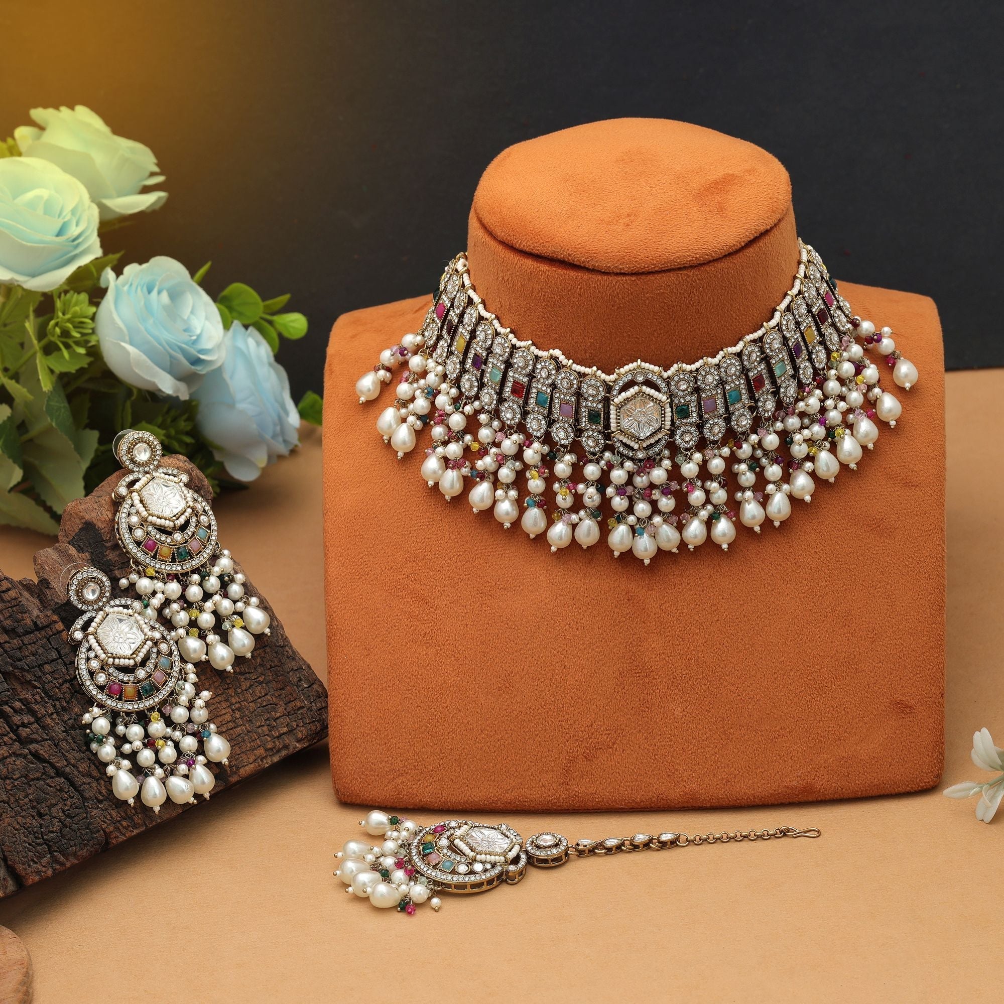 Bright Multi Color Choker Kundan Necklace Set