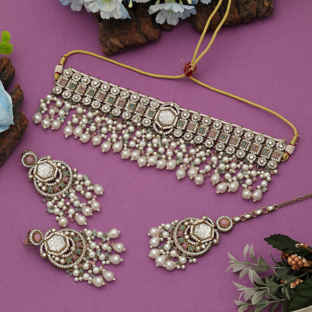 Fresh Pista Green Choker Kundan Necklace Set