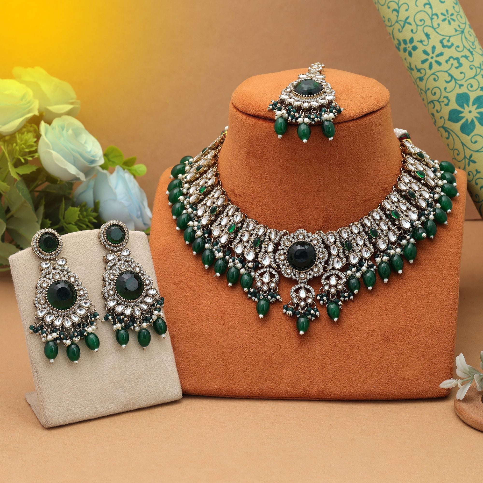 Fresh Green Kundan Necklace Set