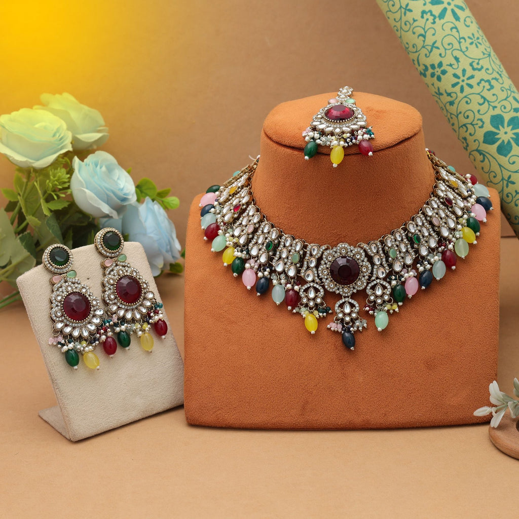 Colorful Multi Color Kundan Necklace Set