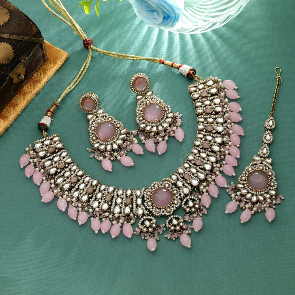 Sweet Pink Kundan Necklace Set