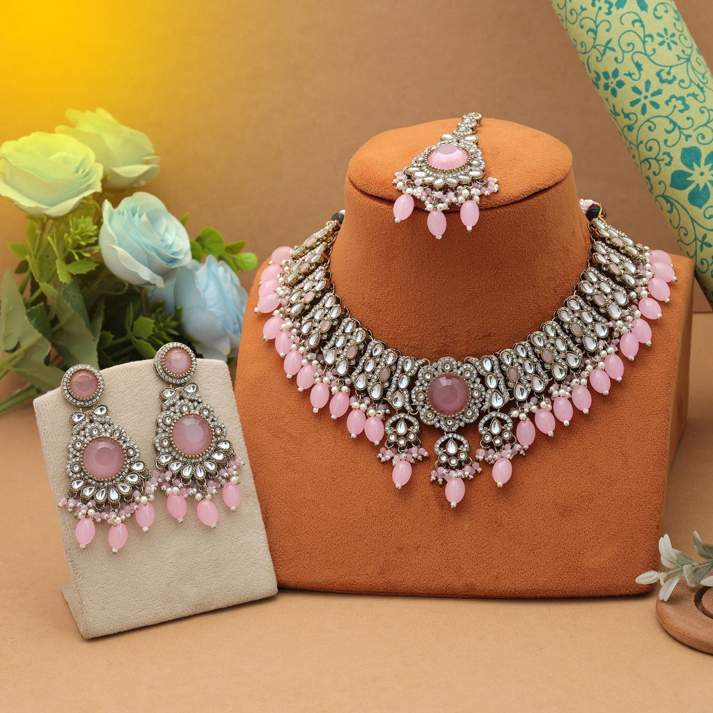 Sweet Pink Kundan Necklace Set