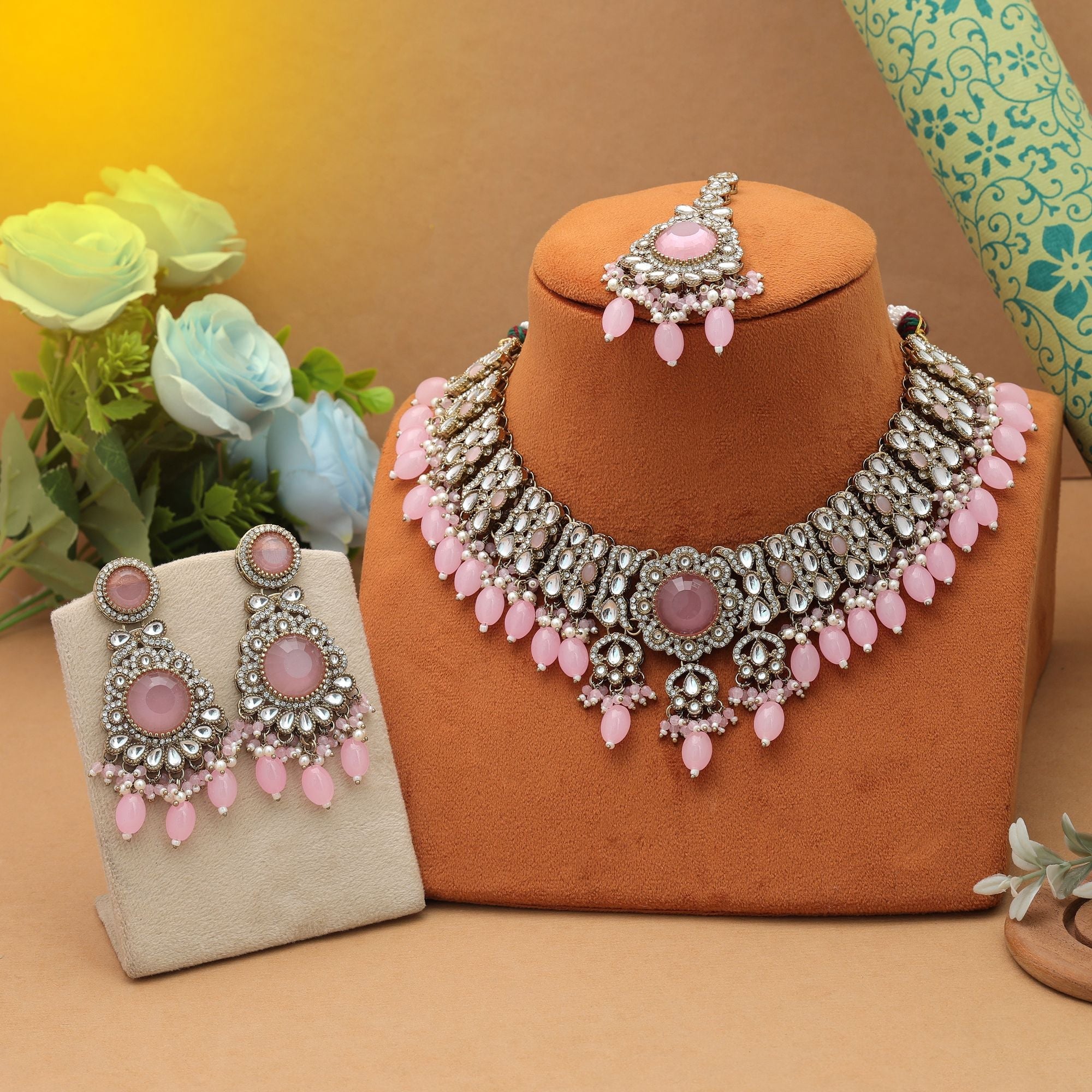 Sweet Pink Kundan Necklace Set