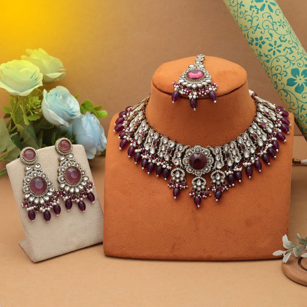 Regal Purple Kundan Necklace Set