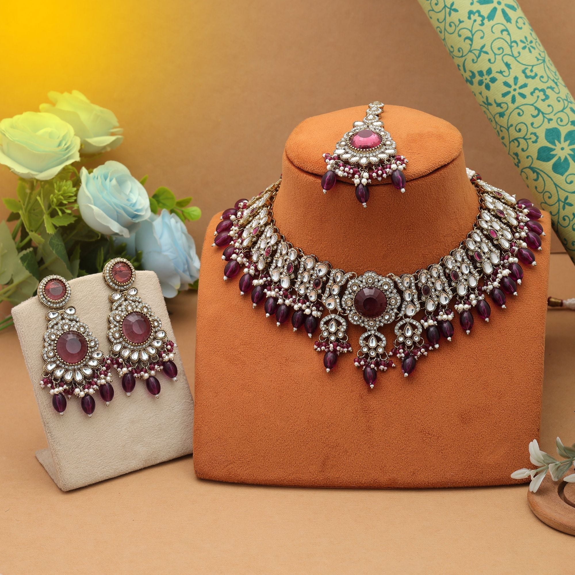 Regal Purple Kundan Necklace Set