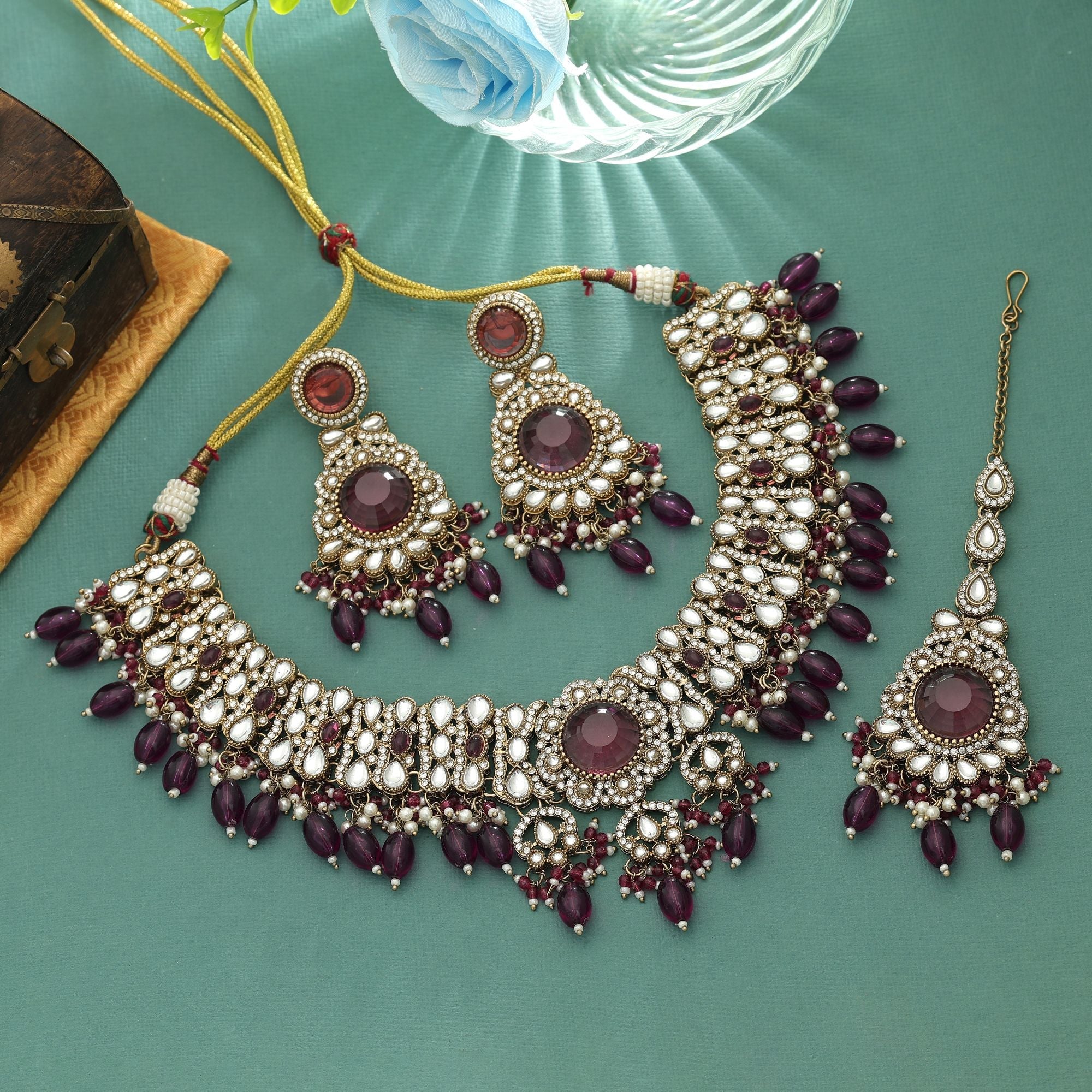 Regal Purple Kundan Necklace Set