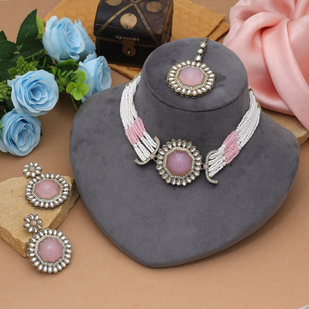Lovely Pink Choker Kundan Necklace Set