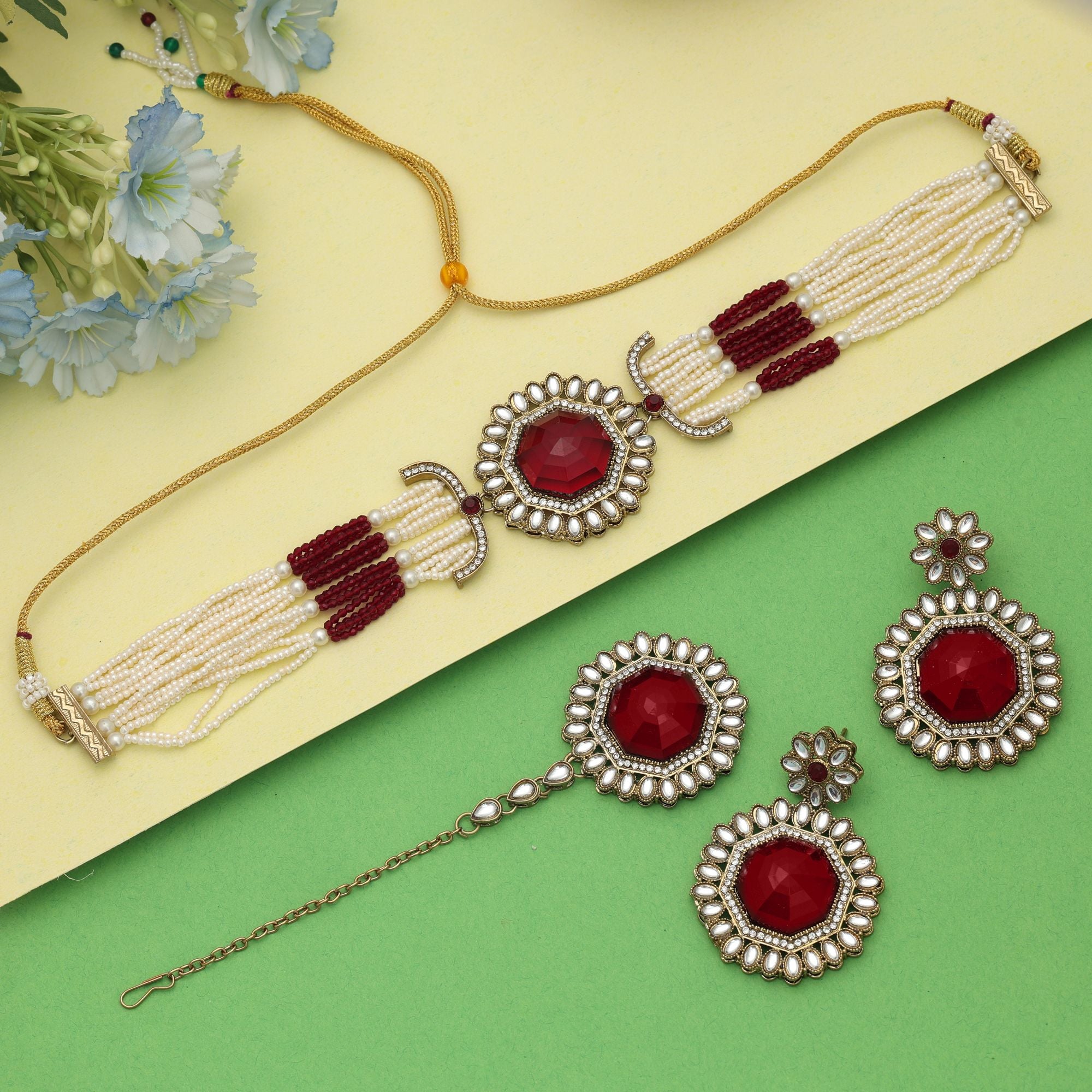 Bold Red Choker Kundan Necklace Set
