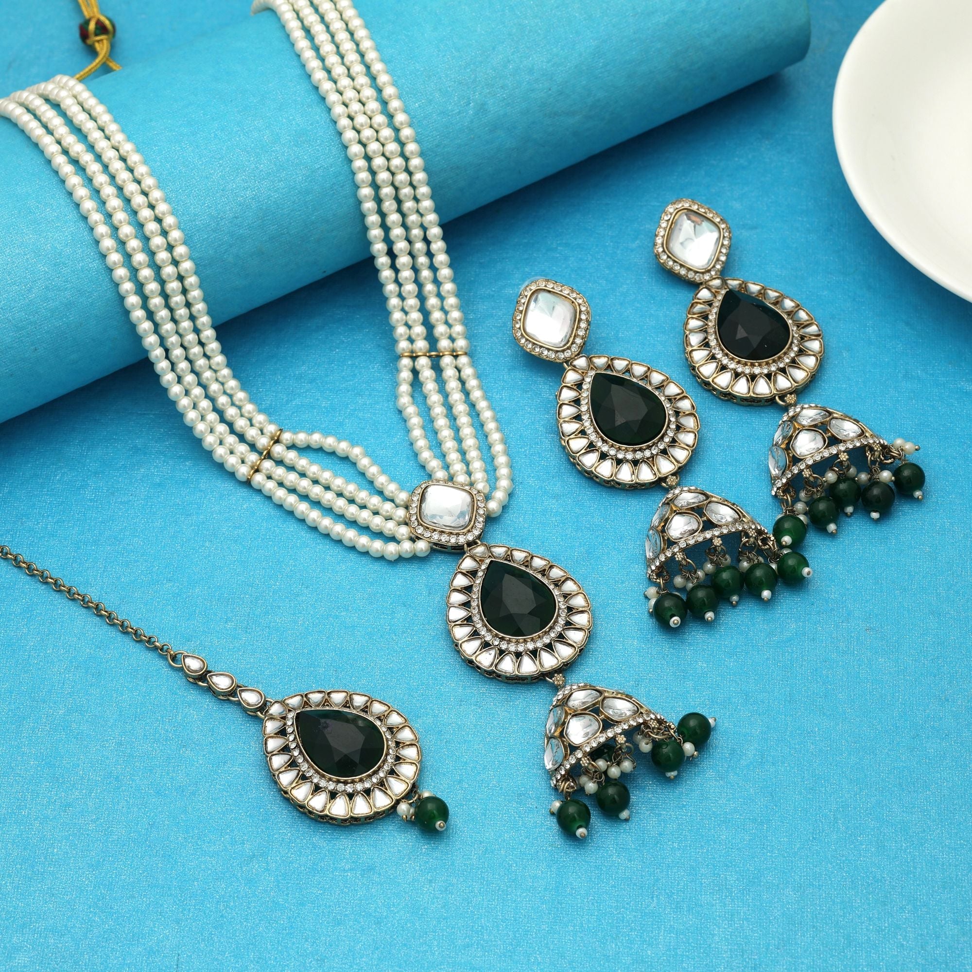 Premium Green Kundan Necklace Set