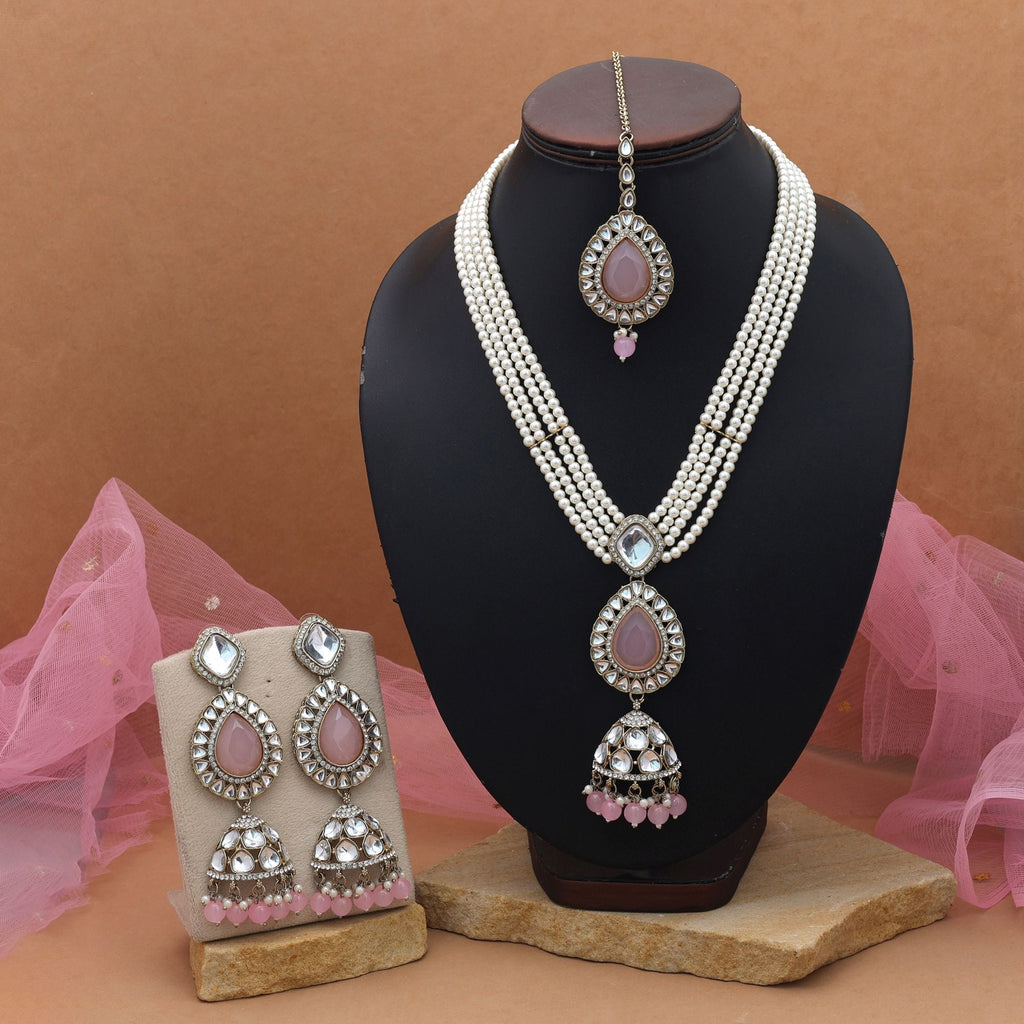 Delicate Light Pink Kundan Necklace Set