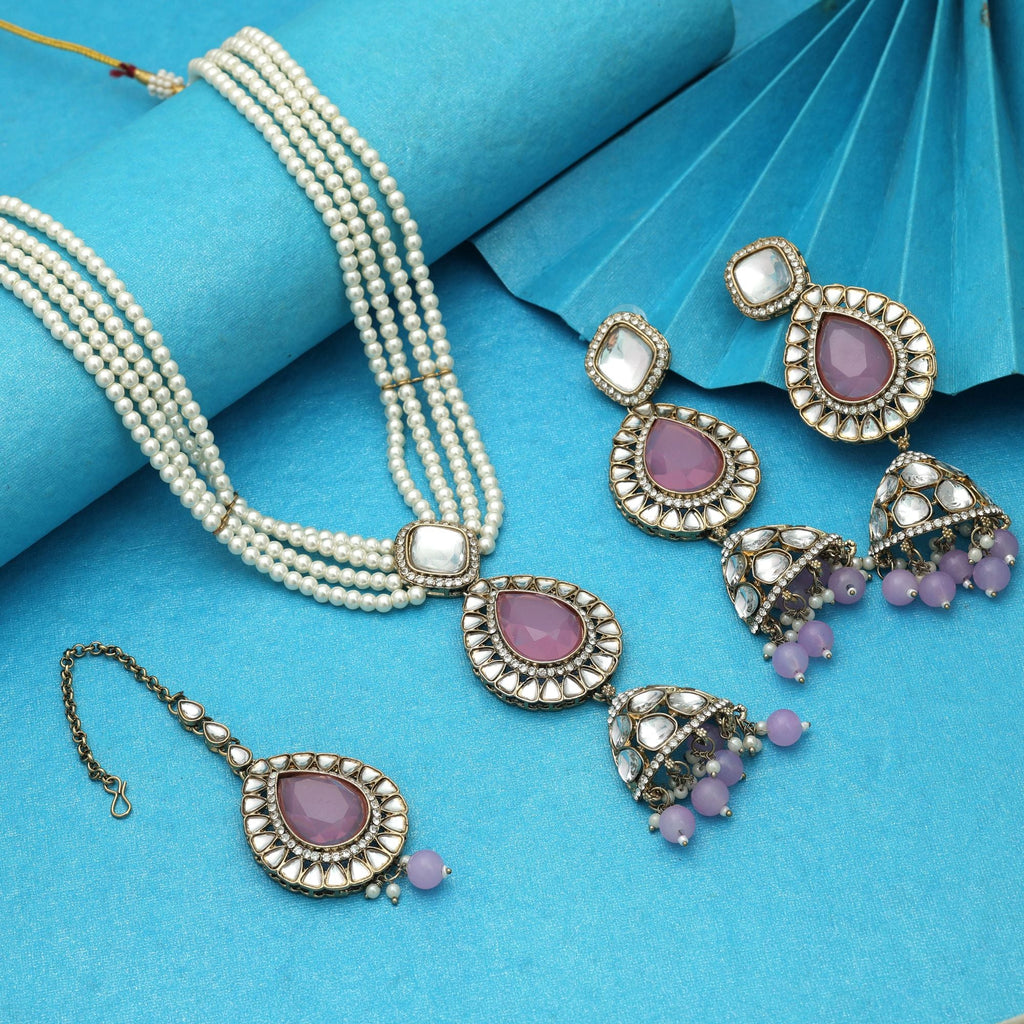 Elegant Light Purple Kundan Necklace Set