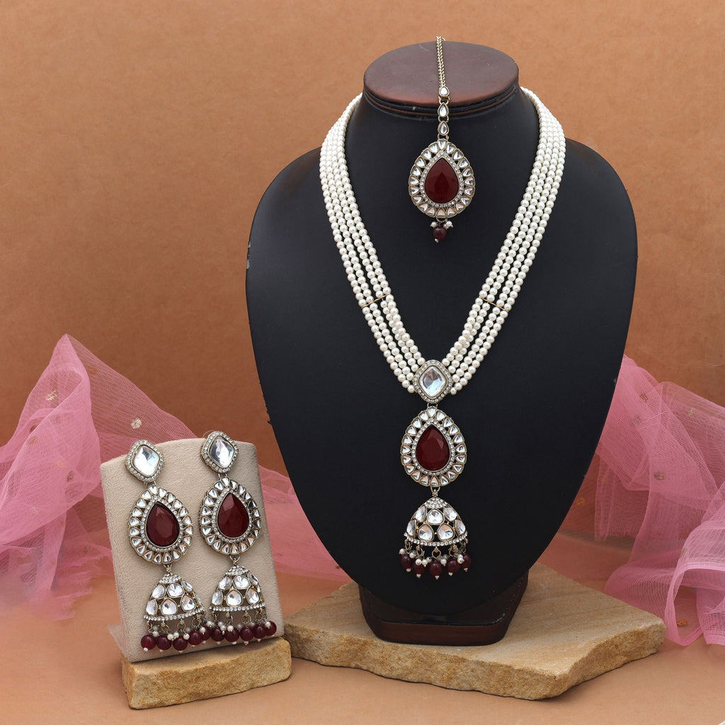 Rich Maroon Kundan Necklace Set