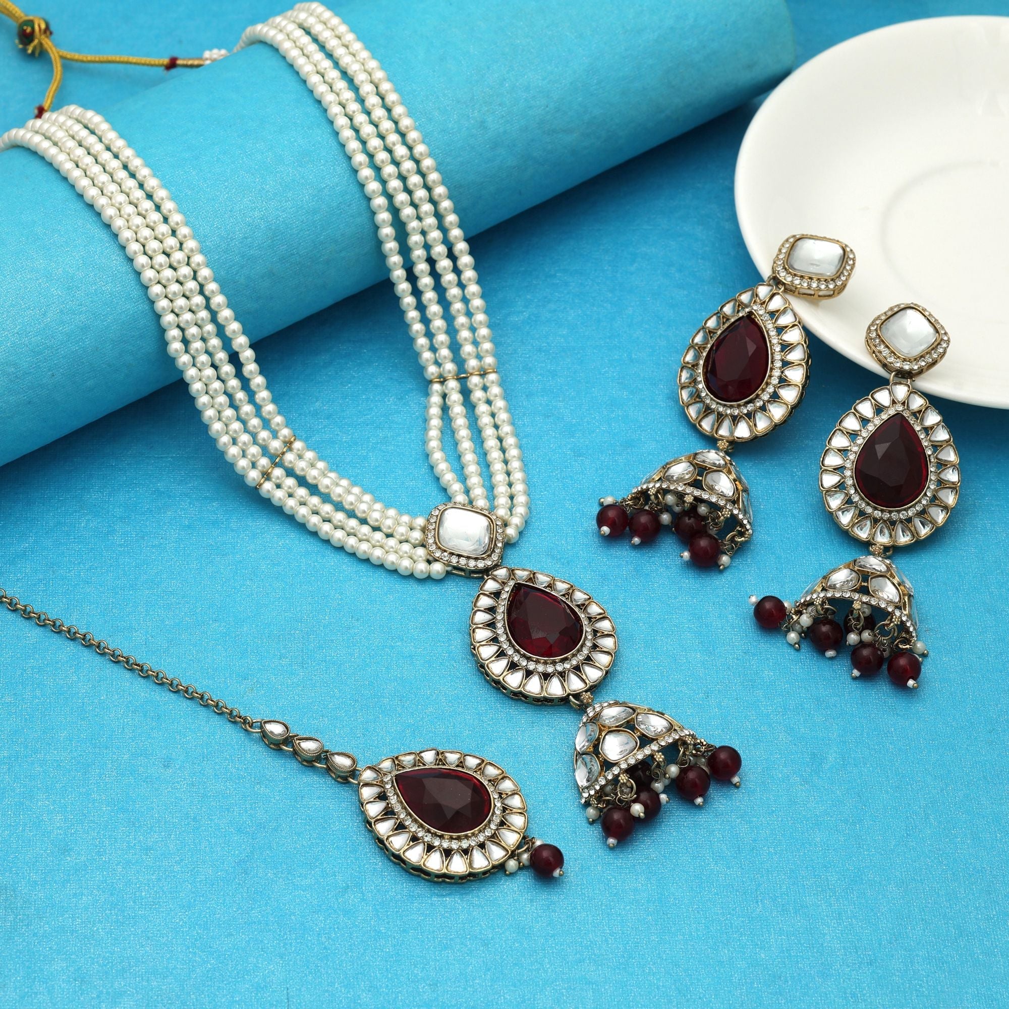 Rich Maroon Kundan Necklace Set