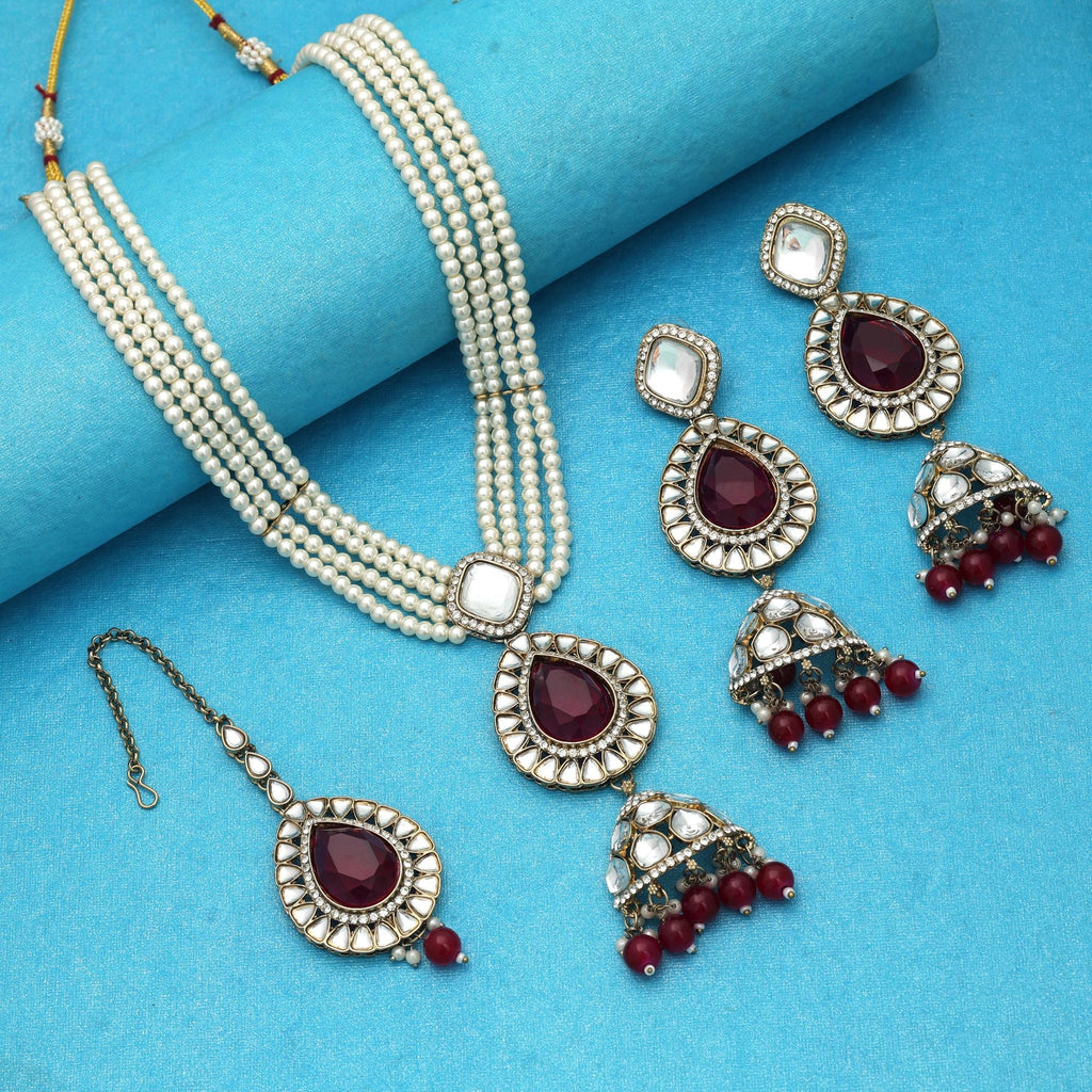 Bright Red Kundan Necklace Set