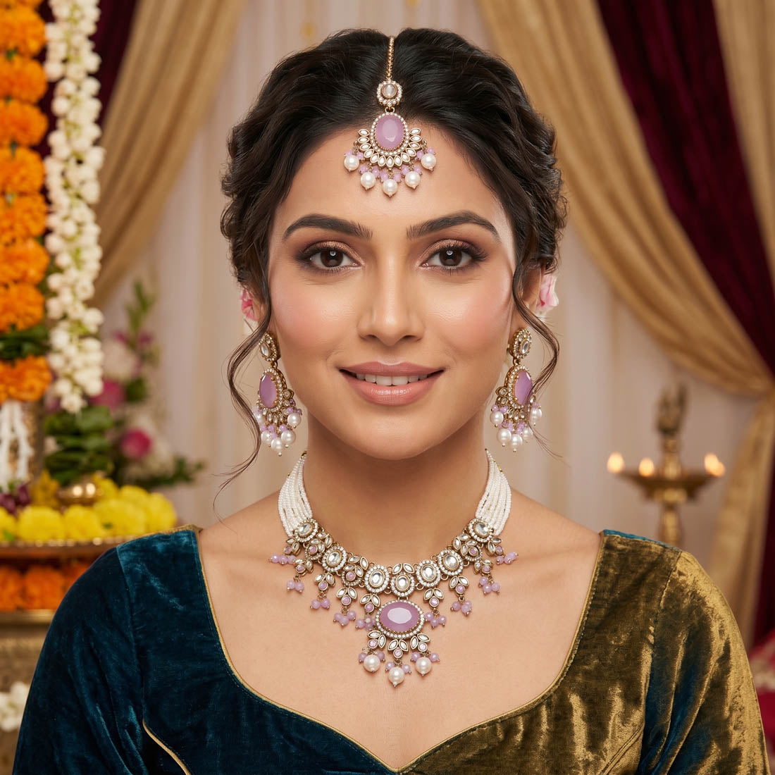 Light Purple Color Choker Kundan Necklace Set Ethnic
